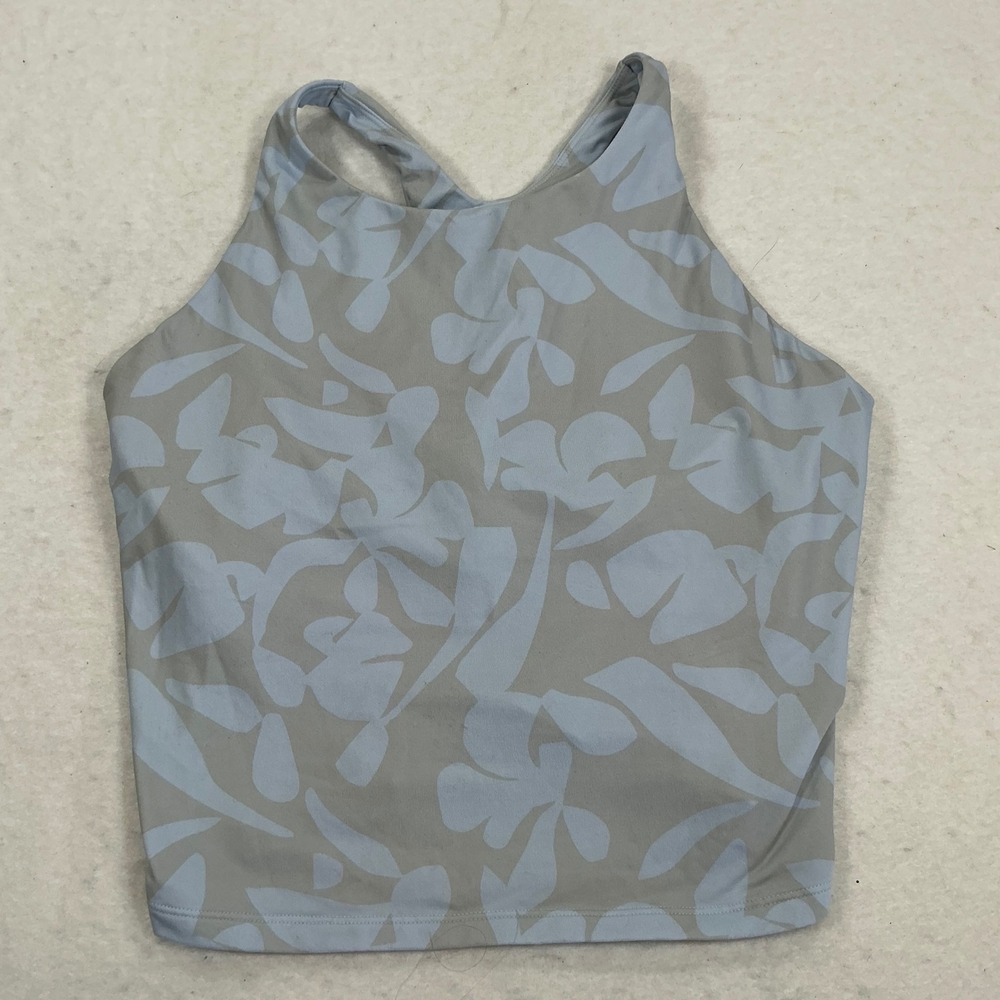Sage Collective Womens Floral High Neck Racerback Tank Top Built-in Bra Blue L
